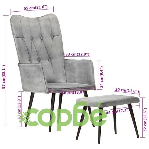 Wingback стол с табуретка, сив, винтидж, канава ➤ топ цена ➤ sorbe.bg