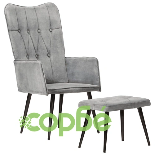 Wingback стол с табуретка, сив, винтидж, канава ➤ топ цена ➤ sorbe.bg