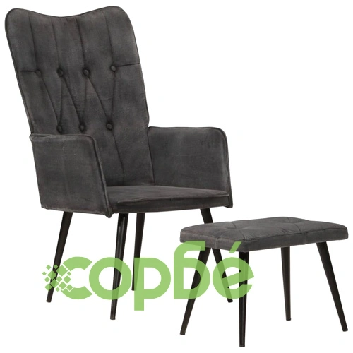 Wingback стол с табуретка, черен, винтидж, канава ➤ топ цена ➤ sorbe.bg