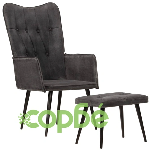 Wingback стол с табуретка, черен, винтидж, канава ➤ топ цена ➤ sorbe.bg