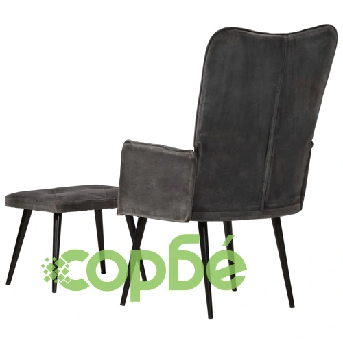 Wingback стол с табуретка, черен, винтидж, канава ➤ топ цена ➤ sorbe.bg