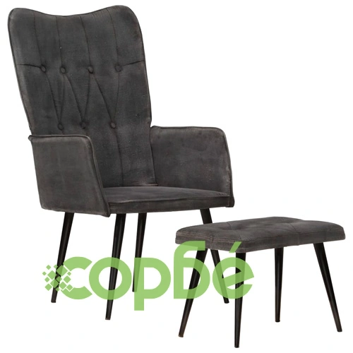 Wingback стол с табуретка, черен, винтидж, канава ➤ топ цена ➤ sorbe.bg