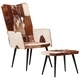 Wingback стол с табуретка, кафяв, естествена кожа