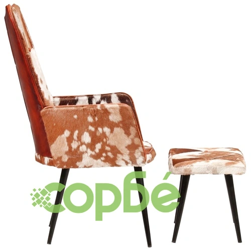 Wingback стол с табуретка, кафяв, естествена кожа ➤ топ цена ➤ sorbe.bg