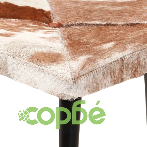 Wingback стол с табуретка, кафяв, естествена кожа ➤ топ цена ➤ sorbe.bg
