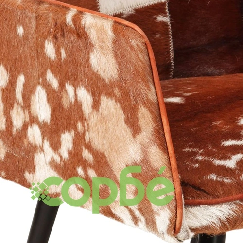 Wingback стол с табуретка, кафяв, естествена кожа ➤ топ цена ➤ sorbe.bg