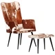 Wingback стол с табуретка, кафяв, естествена кожа