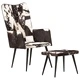 Wingback стол с табуретка, черен, естествена кожа