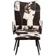 Wingback стол с табуретка, черен, естествена кожа