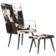 Wingback стол с табуретка, черен, естествена кожа