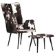 Wingback стол с табуретка, черен, естествена кожа