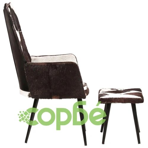 Wingback стол с табуретка, черен, естествена кожа ➤ топ цена ➤ sorbe.bg