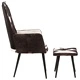 Wingback стол с табуретка, черен, естествена кожа