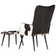 Wingback стол с табуретка, черен, естествена кожа
