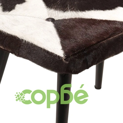 Wingback стол с табуретка, черен, естествена кожа ➤ топ цена ➤ sorbe.bg