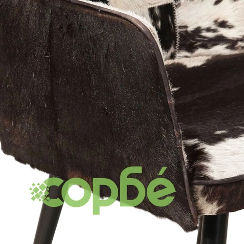Wingback стол с табуретка, черен, естествена кожа ➤ топ цена ➤ sorbe.bg