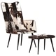 Wingback стол с табуретка, черен, естествена кожа