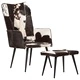 Wingback стол с табуретка, черен, естествена кожа