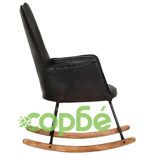 Люлеещ стол, черен, естествена кожа ➤ топ цена ➤ sorbe.bg