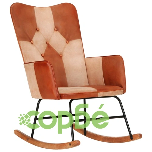 Люлеещ стол, кафяв, естествена кожа и платно ➤ топ цена ➤ sorbe.bg