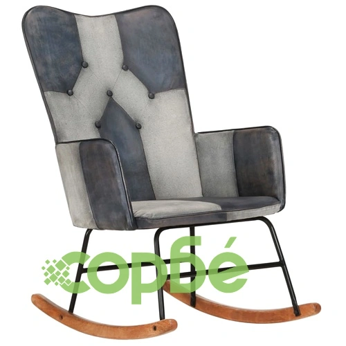 Люлеещ се стол, сив, естествена кожа и платно ➤ топ цена ➤ sorbe.bg