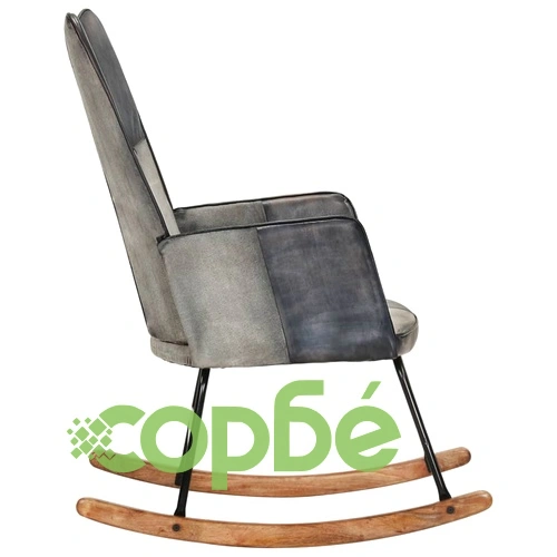 Люлеещ се стол, сив, естествена кожа и платно ➤ топ цена ➤ sorbe.bg