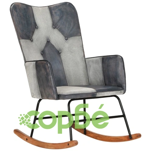 Люлеещ се стол, сив, естествена кожа и платно ➤ топ цена ➤ sorbe.bg