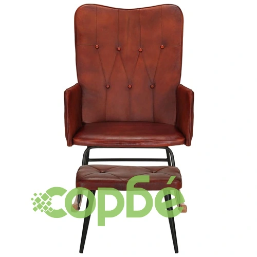 Люлеещ се стол с табуретка кафяв естествена кожа ➤ топ цена ➤ sorbe.bg