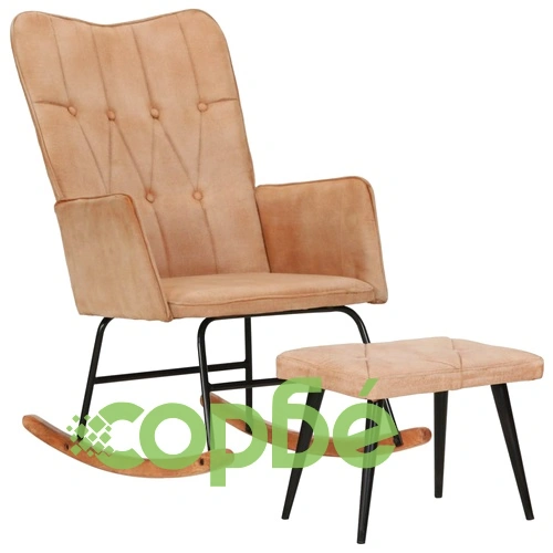 Люлеещ се стол с табуретка кремав винтидж платно ➤ топ цена ➤ sorbe.bg