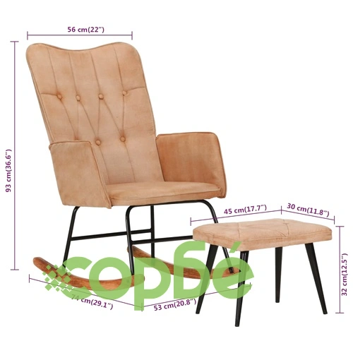 Люлеещ се стол с табуретка кремав винтидж платно ➤ топ цена ➤ sorbe.bg