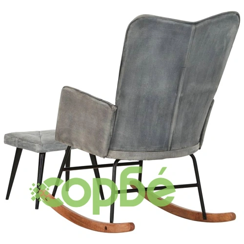 Люлеещ се стол с табуретка сив винтидж платно ➤ топ цена ➤ sorbe.bg