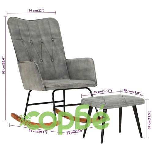 Люлеещ се стол с табуретка сив винтидж платно ➤ топ цена ➤ sorbe.bg