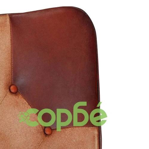 Люлеещ се стол с табуретка, кафяв, естествена кожа и платно ➤ топ цена ➤ sorbe.bg