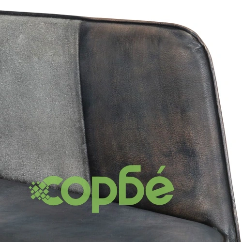 Люлеещ се стол с табуретка, сив, естествена кожа и платно ➤ топ цена ➤ sorbe.bg