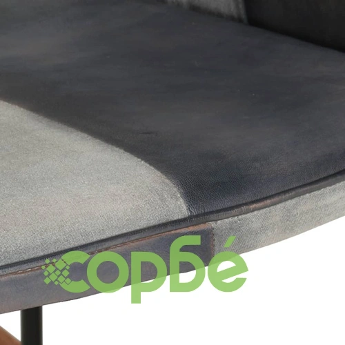 Люлеещ се стол с табуретка, сив, естествена кожа и платно ➤ топ цена ➤ sorbe.bg