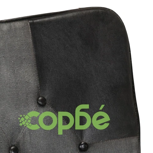 Люлеещ се стол с табуретка, черен, естествена кожа и платно ➤ топ цена ➤ sorbe.bg