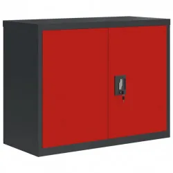 Шкаф за папки антрацит и червено 90x40x70 см стомана