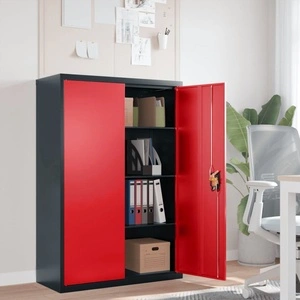 Шкаф за папки антрацит и червено 90x40x140 см стомана