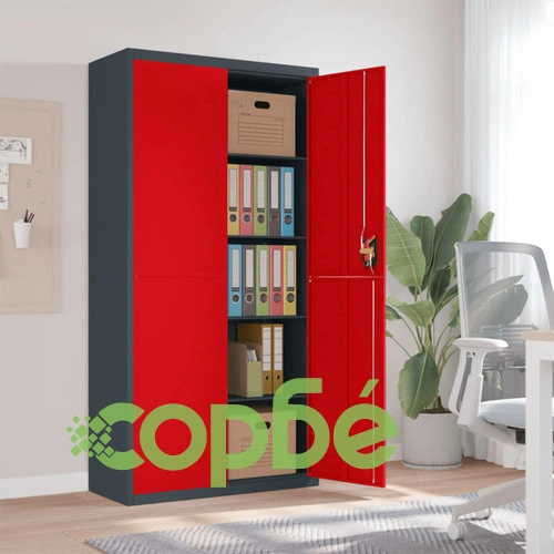 Шкаф за папки антрацит и червено 90x40x180 см стомана ➤ топ цена ➤ sorbe.bg
