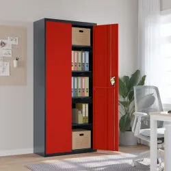 Шкаф за папки антрацит и червено 90x40x200 см стомана