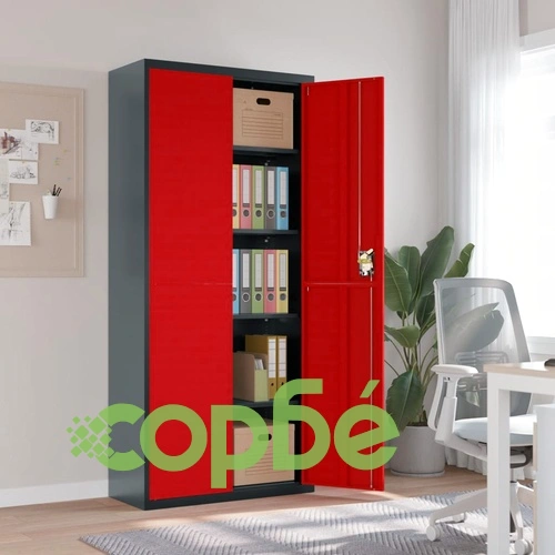 Шкаф за папки антрацит и червено 90x40x200 см стомана ➤ топ цена ➤ sorbe.bg