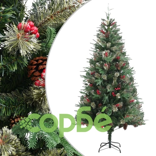 Коледна елха с шишарки, зелена, 225 см, PVC и PE ➤ топ цена ➤ sorbe.bg