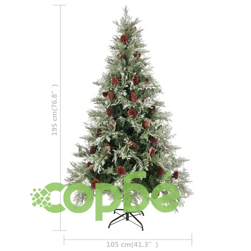 Коледна елха с шишарки, зелено и бяло, 195 см, PVC и PE ➤ топ цена ➤ sorbe.bg
