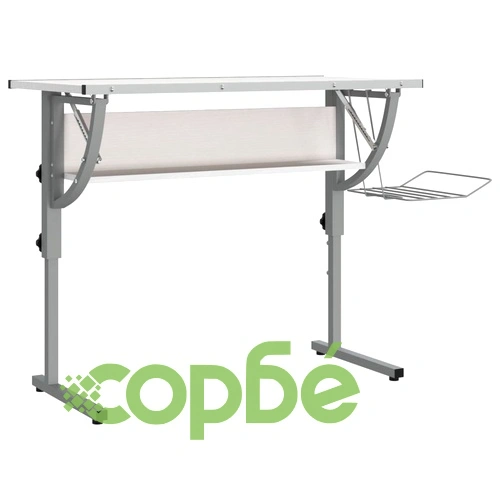 Бюро, бяло и сиво, 110x53x(58-87) см, инженерно дърво и стомана ➤ топ цена ➤ sorbe.bg