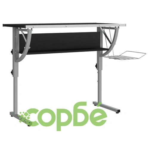 Бюро черно и сиво 110x53x(58-87) см инженерно дърво и стомана ➤ топ цена ➤ sorbe.bg