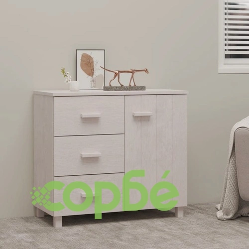Сайдборд HAMAR бял 90x40x80 см борово дърво масив ➤ топ цена ➤ sorbe.bg