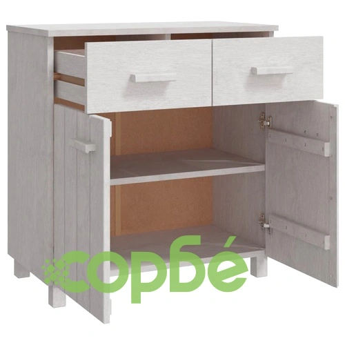 Сайдборд HAMAR бял 79x40x80 см борово дърво масив ➤ топ цена ➤ sorbe.bg