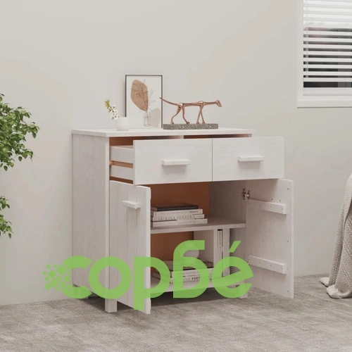 Сайдборд HAMAR бял 79x40x80 см борово дърво масив ➤ топ цена ➤ sorbe.bg