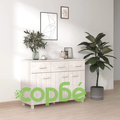 Сайдборд HAMAR, бял, 113x40x80 см, борово дърво масив ➤ топ цена ➤ sorbe.bg