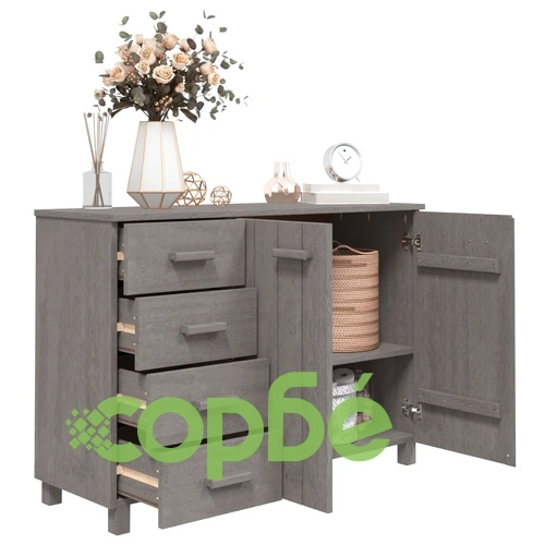 Сайдборд HAMAR, светлосив, 113x40x80 см, борово дърво масив ➤ топ цена ➤ sorbe.bg